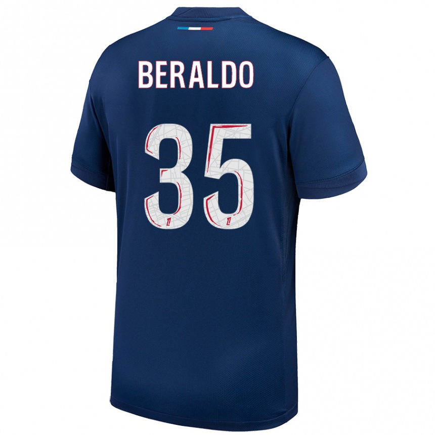 Niño Fútbol Camiseta Lucas Beraldo #35 Azul Marino Blanco 1ª Equipación 2024/25 Argentina