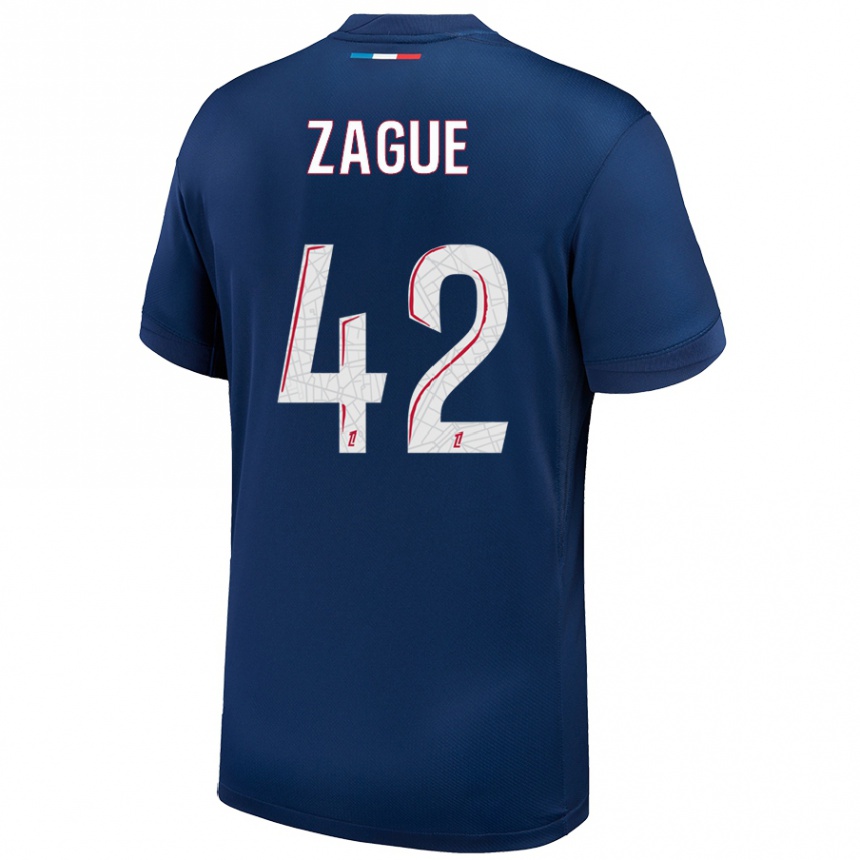 Niño Fútbol Camiseta Yoram Zague #42 Azul Marino Blanco 1ª Equipación 2024/25 Argentina