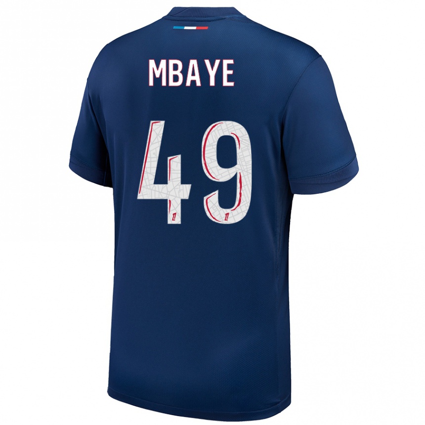 Niño Fútbol Camiseta Ibrahim Mbaye #49 Azul Marino Blanco 1ª Equipación 2024/25 Argentina