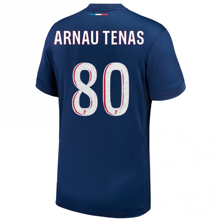 Niño Fútbol Camiseta Arnau Tenas #80 Azul Marino Blanco 1ª Equipación 2024/25 Argentina