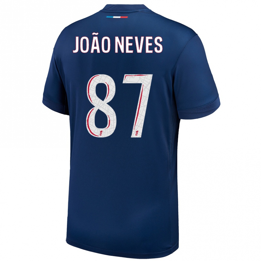 Niño Fútbol Camiseta João Neves #87 Azul Marino Blanco 1ª Equipación 2024/25 Argentina