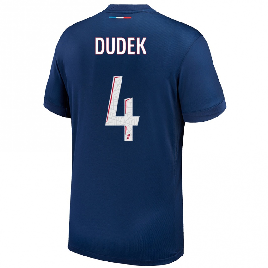 Niño Fútbol Camiseta Paulina Dudek #4 Azul Marino Blanco 1ª Equipación 2024/25 Argentina