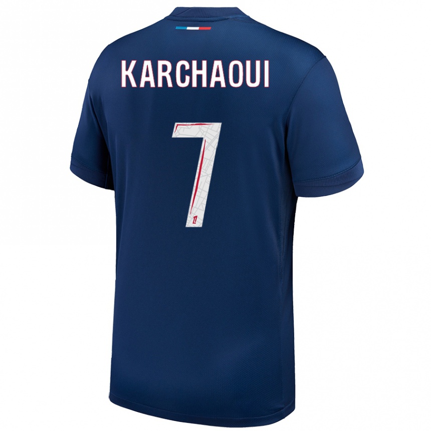 Niño Fútbol Camiseta Sakina Karchaoui #7 Azul Marino Blanco 1ª Equipación 2024/25 Argentina