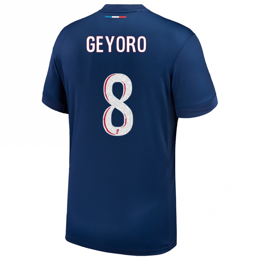 Niño Fútbol Camiseta Grace Geyoro #8 Azul Marino Blanco 1ª Equipación 2024/25 Argentina