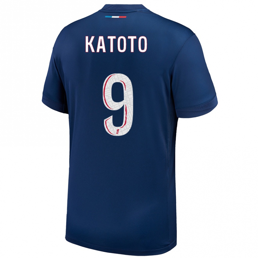 Niño Fútbol Camiseta Marie-Antoinette Katoto #9 Azul Marino Blanco 1ª Equipación 2024/25 Argentina