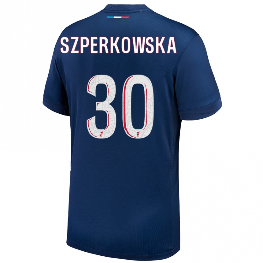 Niño Fútbol Camiseta Oliwia Szperkowska #30 Azul Marino Blanco 1ª Equipación 2024/25 Argentina