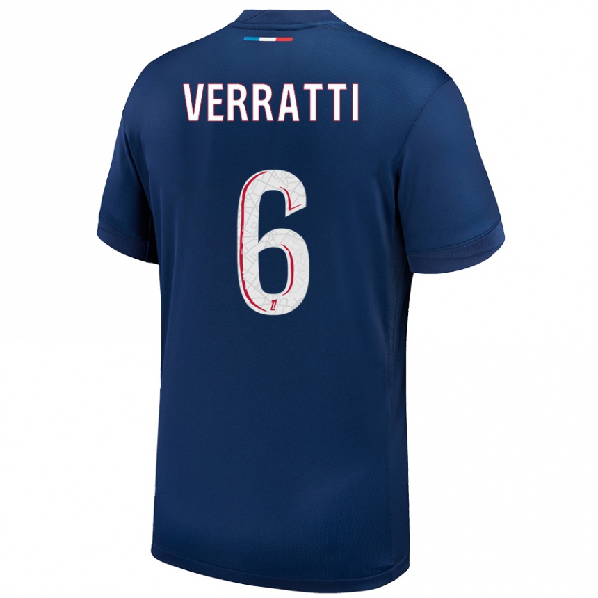 Niño Fútbol Camiseta Marco Verratti #6 Azul Marino Blanco 1ª Equipación 2024/25 Argentina