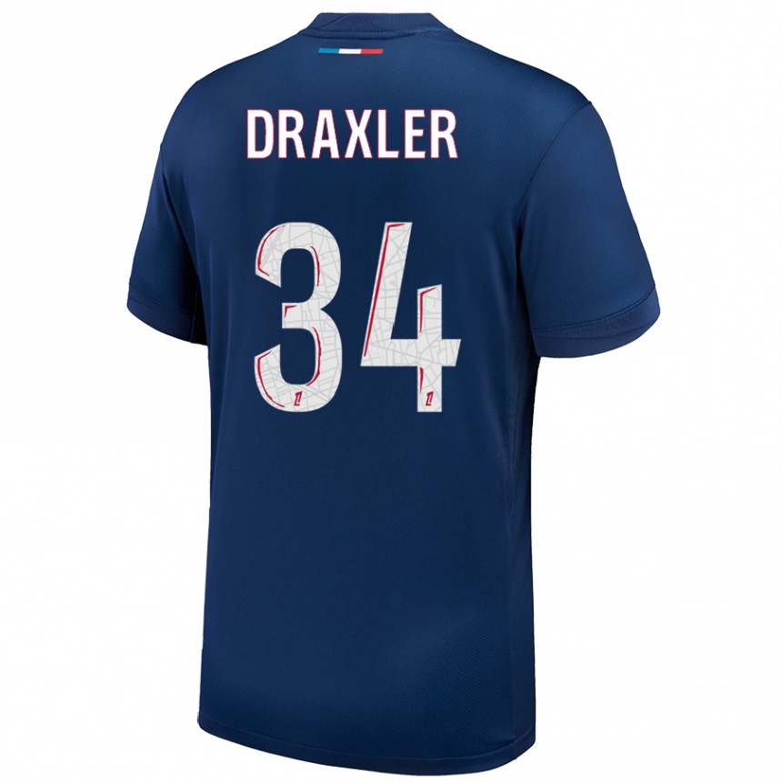 Niño Fútbol Camiseta Julian Draxler #34 Azul Marino Blanco 1ª Equipación 2024/25 Argentina