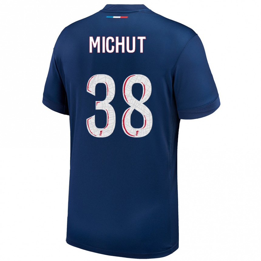 Niño Fútbol Camiseta Edouard Michut #38 Azul Marino Blanco 1ª Equipación 2024/25 Argentina