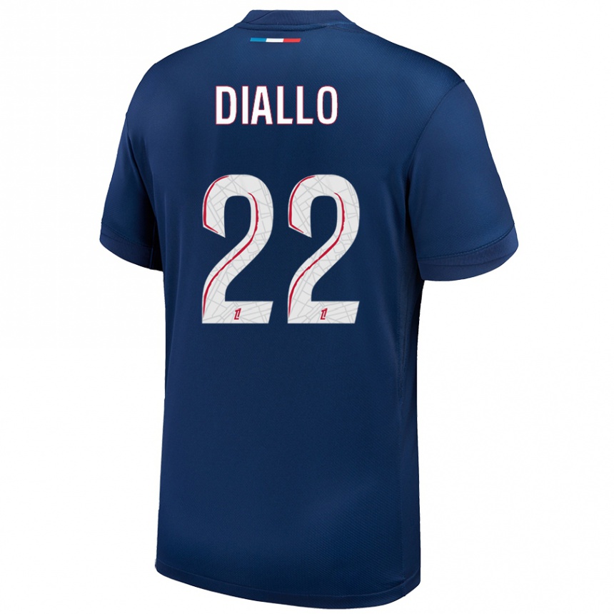 Niño Fútbol Camiseta Abdou Diallo #22 Azul Marino Blanco 1ª Equipación 2024/25 Argentina