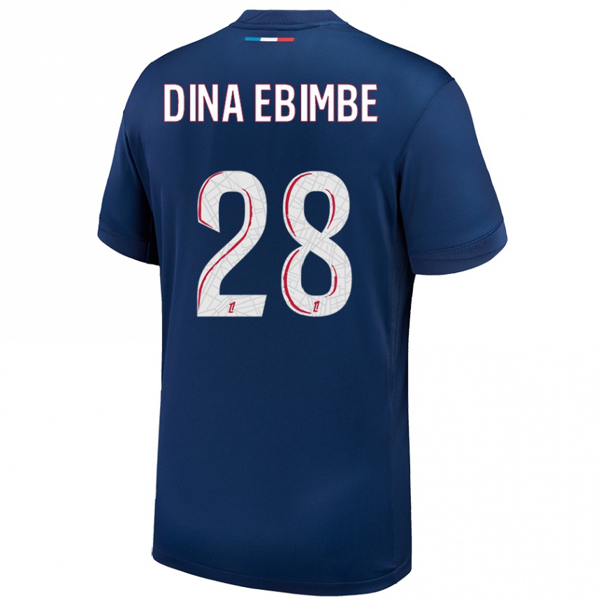 Niño Fútbol Camiseta Eric Junior Dina Ebimbe #28 Azul Marino Blanco 1ª Equipación 2024/25 Argentina