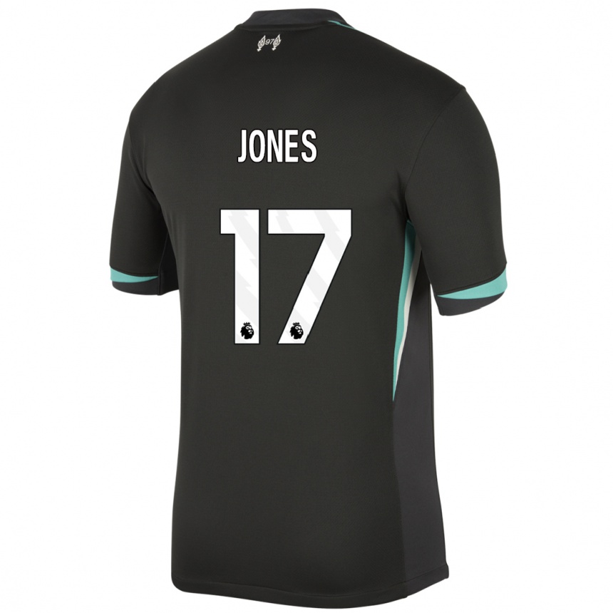 Niño Fútbol Camiseta Curtis Jones #17 Negro Antracita Blanco 2ª Equipación 2024/25 Argentina