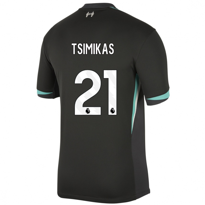 Niño Fútbol Camiseta Konstantinos Tsimikas #21 Negro Antracita Blanco 2ª Equipación 2024/25 Argentina