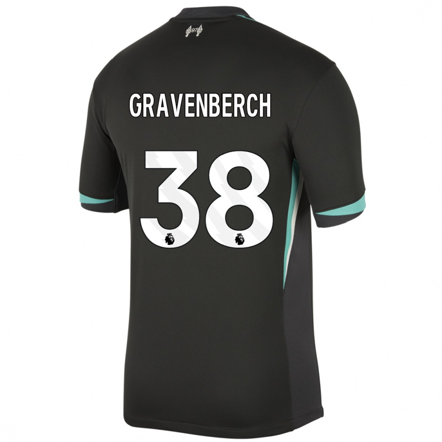 Niño Fútbol Camiseta Ryan Gravenberch #38 Negro Antracita Blanco 2ª Equipación 2024/25 Argentina