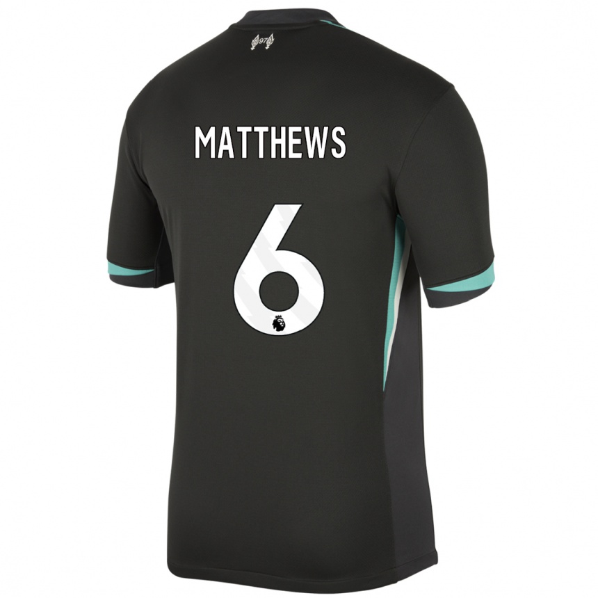 Niño Fútbol Camiseta Jasmine Matthews #6 Negro Antracita Blanco 2ª Equipación 2024/25 Argentina