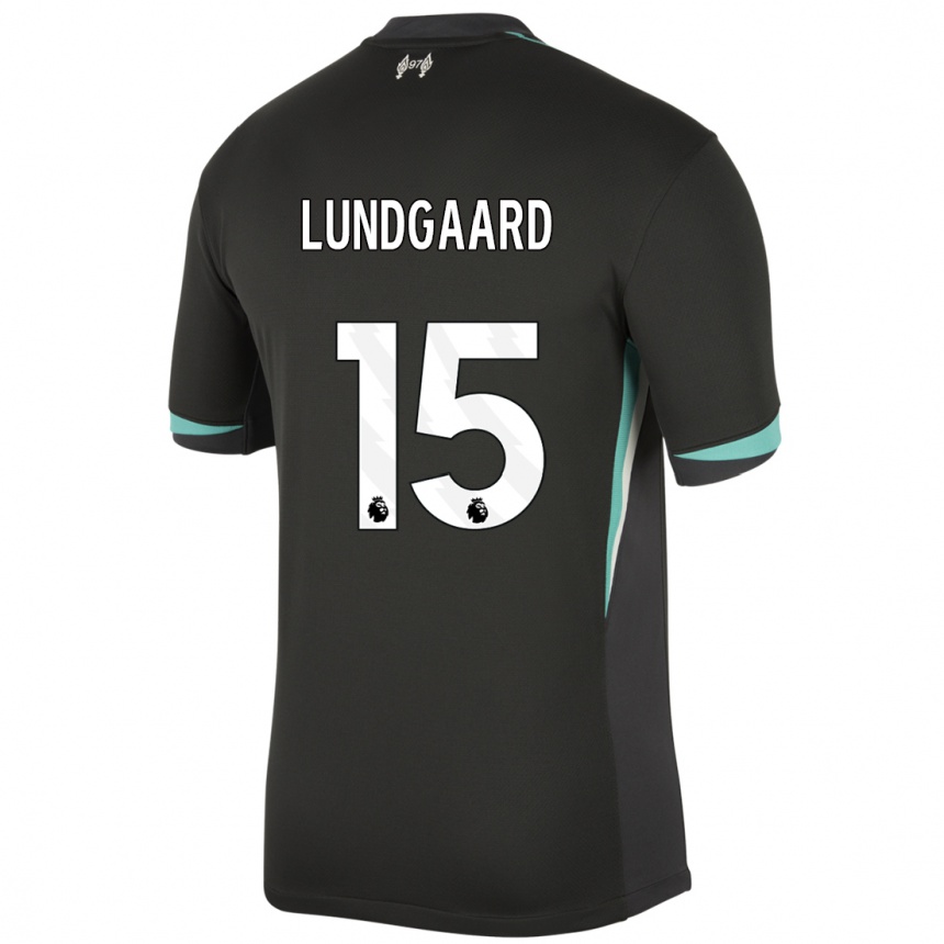 Niño Fútbol Camiseta Sofie Lundgaard #15 Negro Antracita Blanco 2ª Equipación 2024/25 Argentina