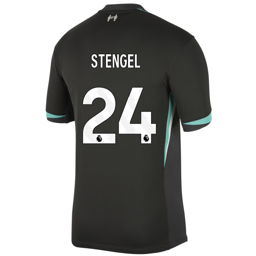 Niño Fútbol Camiseta Katie Stengel #24 Negro Antracita Blanco 2ª Equipación 2024/25 Argentina