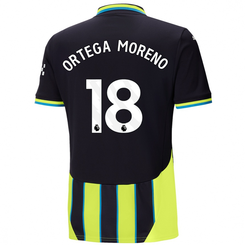 Niño Fútbol Camiseta Stefan Ortega Moreno #18 Azul Amarillo 2ª Equipación 2024/25 Argentina