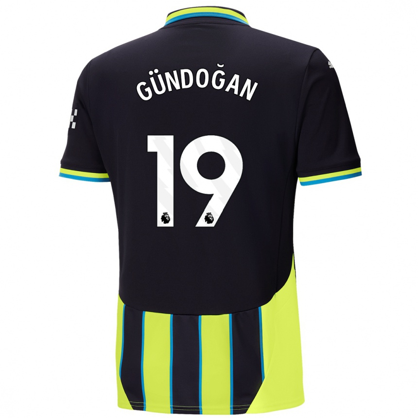 Niño Fútbol Camiseta Ilkay Gundogan #19 Azul Amarillo 2ª Equipación 2024/25 Argentina