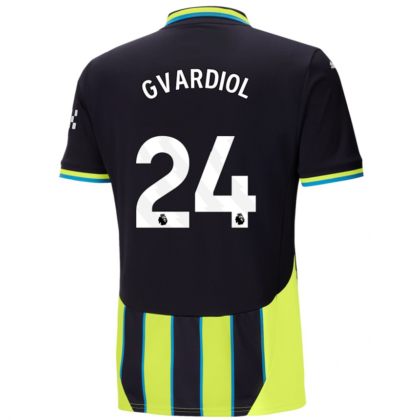 Niño Fútbol Camiseta Josko Gvardiol #24 Azul Amarillo 2ª Equipación 2024/25 Argentina