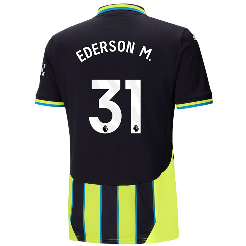 Niño Fútbol Camiseta Ederson Moraes #31 Azul Amarillo 2ª Equipación 2024/25 Argentina