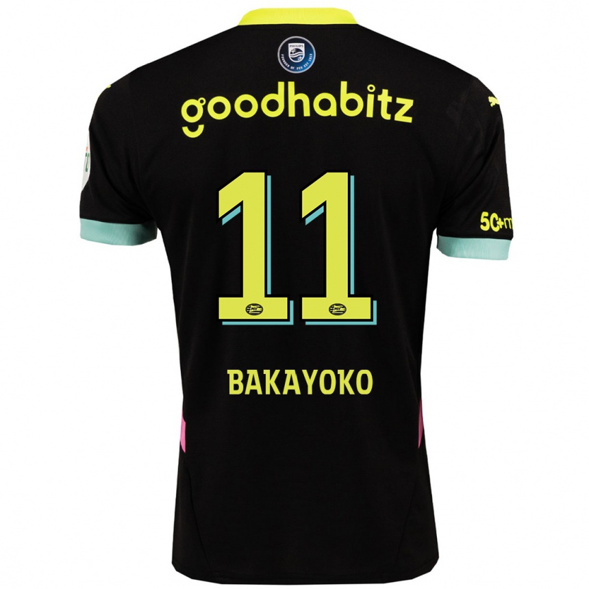 Niño Fútbol Camiseta Johan Bakayoko #11 Negro Amarillo 2ª Equipación 2024/25 Argentina