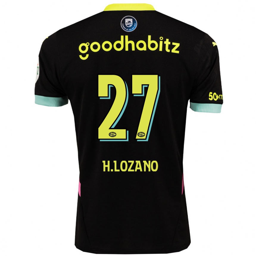 Niño Fútbol Camiseta Hirving Lozano #27 Negro Amarillo 2ª Equipación 2024/25 Argentina