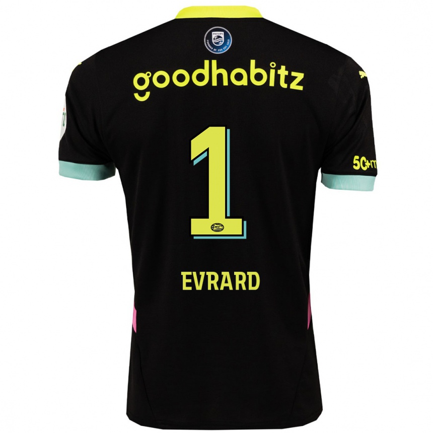 Niño Fútbol Camiseta Nicky Evrard #1 Negro Amarillo 2ª Equipación 2024/25 Argentina