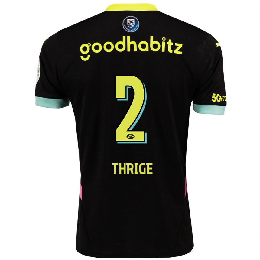 Niño Fútbol Camiseta Sara Thrige #2 Negro Amarillo 2ª Equipación 2024/25 Argentina