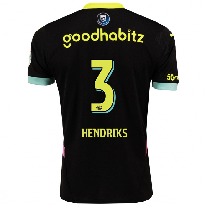 Niño Fútbol Camiseta Gwyneth Hendriks #3 Negro Amarillo 2ª Equipación 2024/25 Argentina