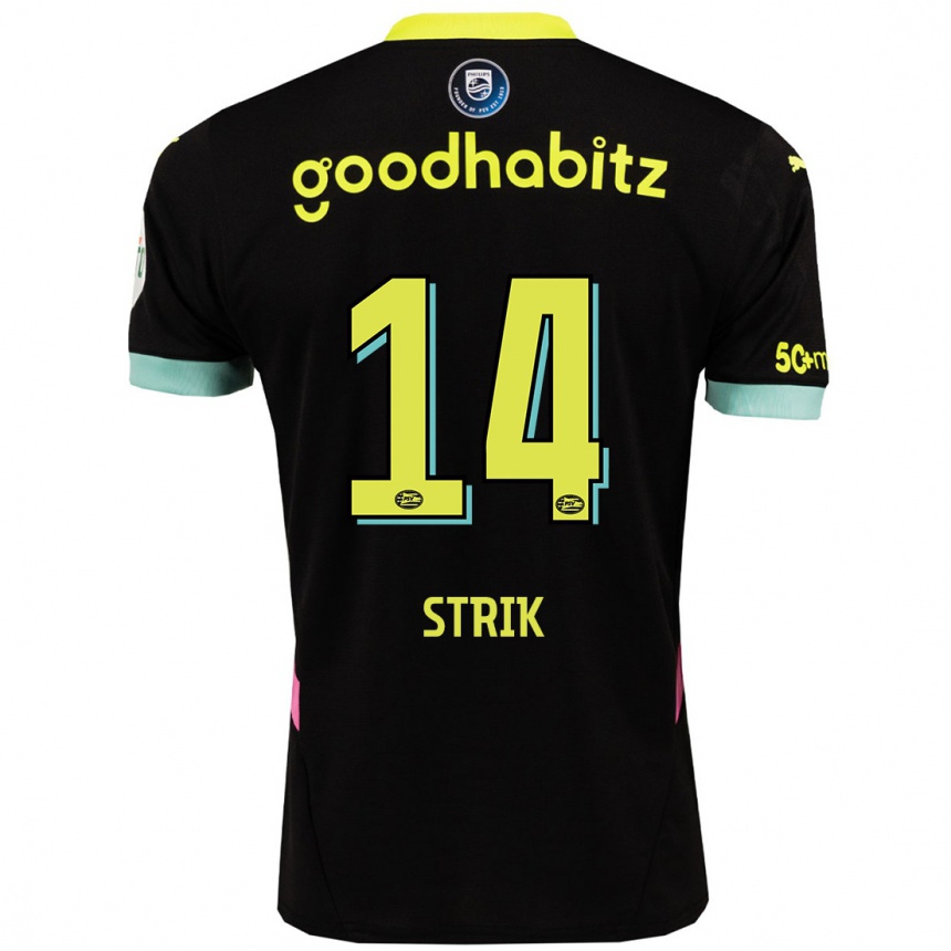 Niño Fútbol Camiseta Laura Strik #14 Negro Amarillo 2ª Equipación 2024/25 Argentina