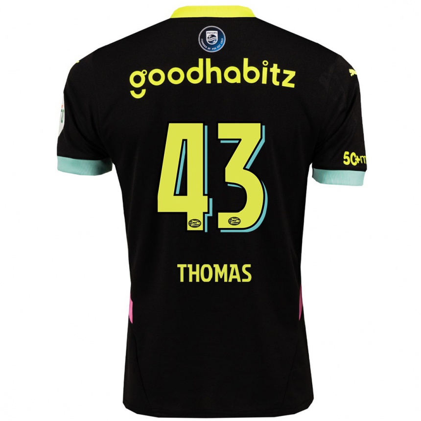 Niño Fútbol Camiseta Kealyn Thomas #43 Negro Amarillo 2ª Equipación 2024/25 Argentina