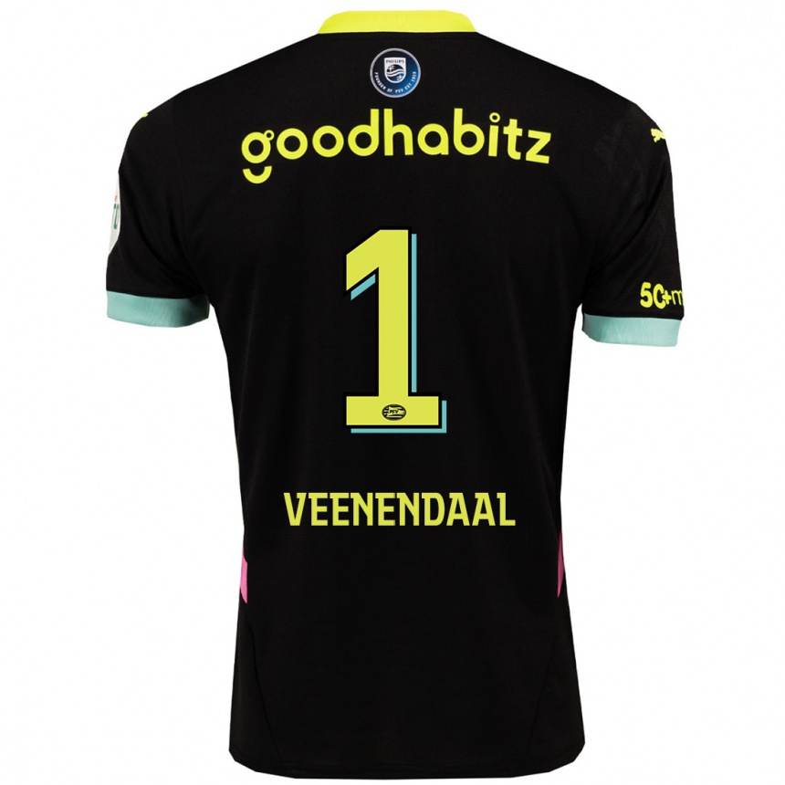 Niño Fútbol Camiseta Sari Van Veenendaal #1 Negro Amarillo 2ª Equipación 2024/25 Argentina