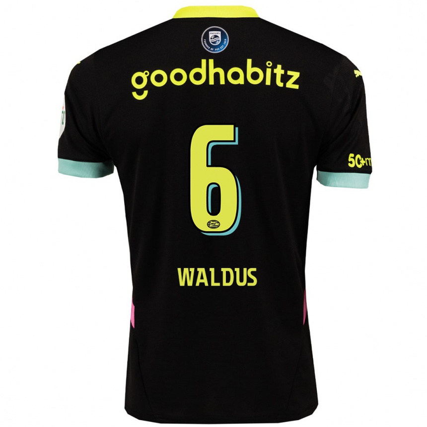 Niño Fútbol Camiseta Maruschka Waldus #6 Negro Amarillo 2ª Equipación 2024/25 Argentina