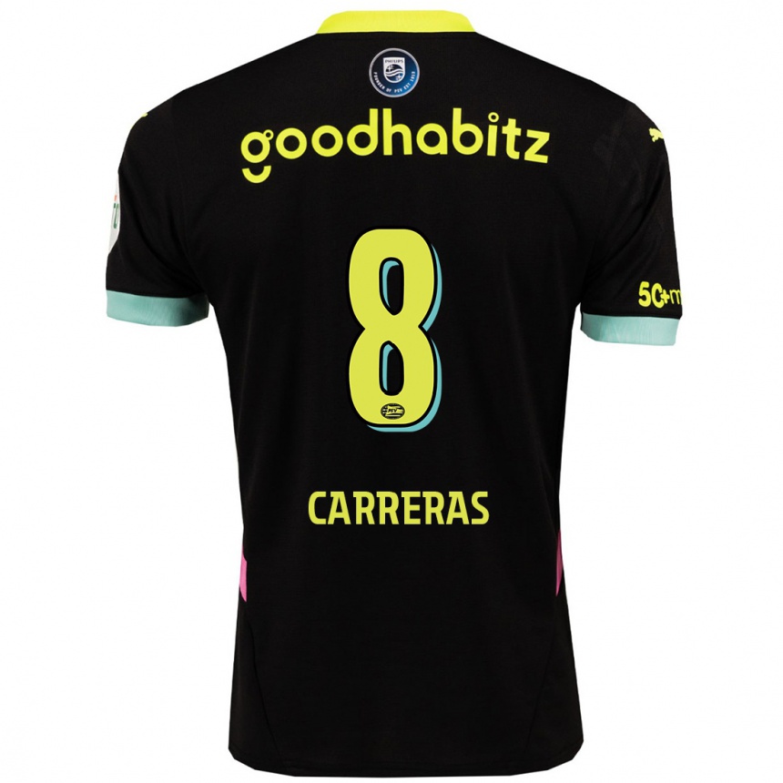 Niño Fútbol Camiseta Georgina Carreras #8 Negro Amarillo 2ª Equipación 2024/25 Argentina