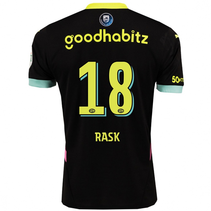 Niño Fútbol Camiseta Caroline Rask #18 Negro Amarillo 2ª Equipación 2024/25 Argentina