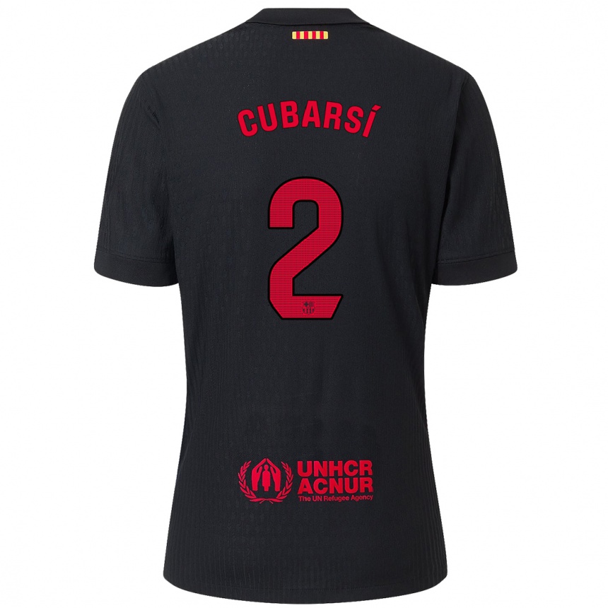 Niño Fútbol Camiseta Pau Cubarsí #2 Negro Rojo 2ª Equipación 2024/25 Argentina