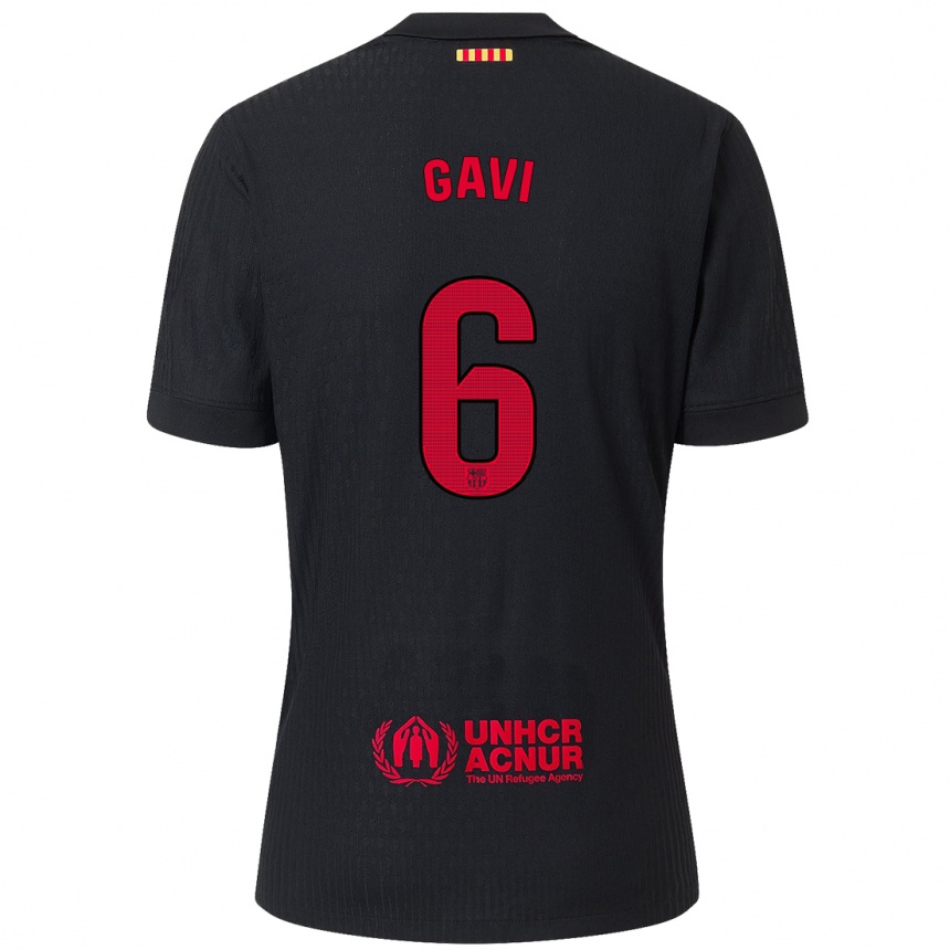 Niño Fútbol Camiseta Gavi #6 Negro Rojo 2ª Equipación 2024/25 Argentina