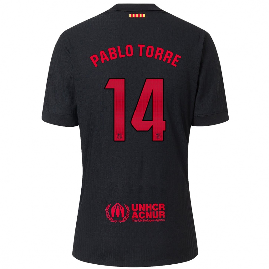 Niño Fútbol Camiseta Pablo Torre #14 Negro Rojo 2ª Equipación 2024/25 Argentina