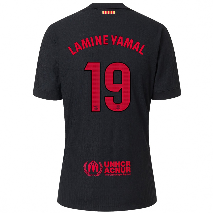 Niño Fútbol Camiseta Lamine Yamal #19 Negro Rojo 2ª Equipación 2024/25 Argentina