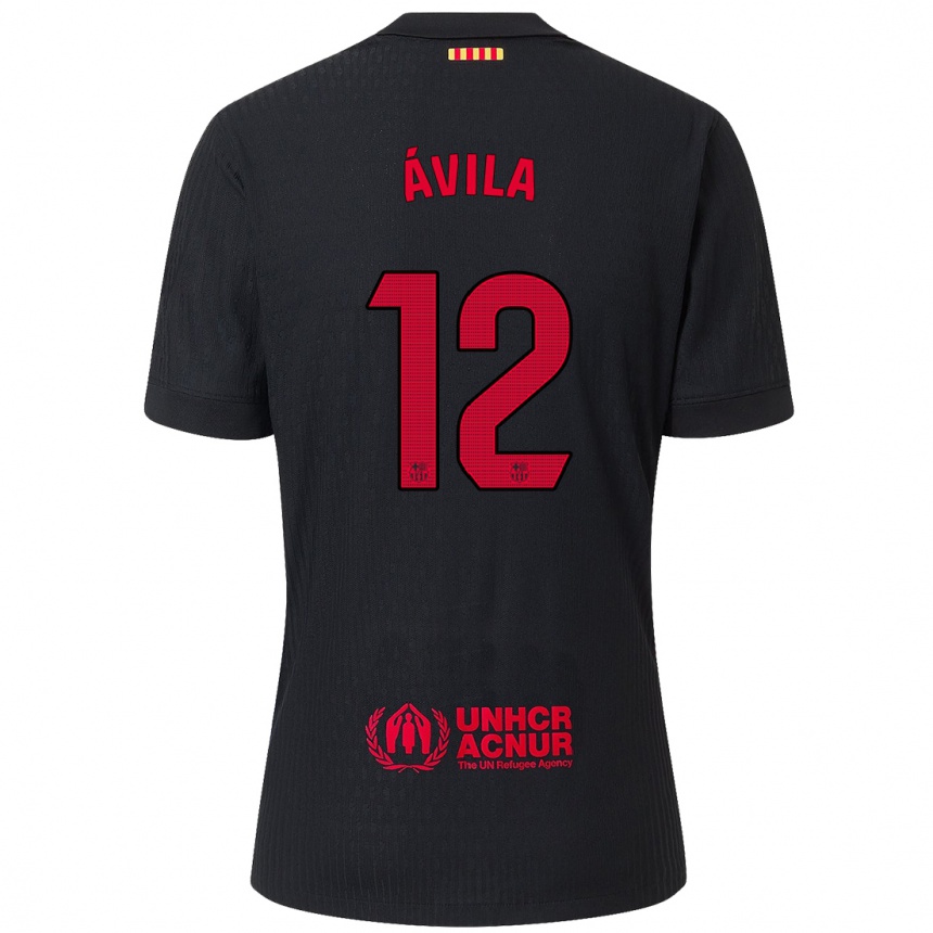 Niño Fútbol Camiseta Dani Ávila #12 Negro Rojo 2ª Equipación 2024/25 Argentina