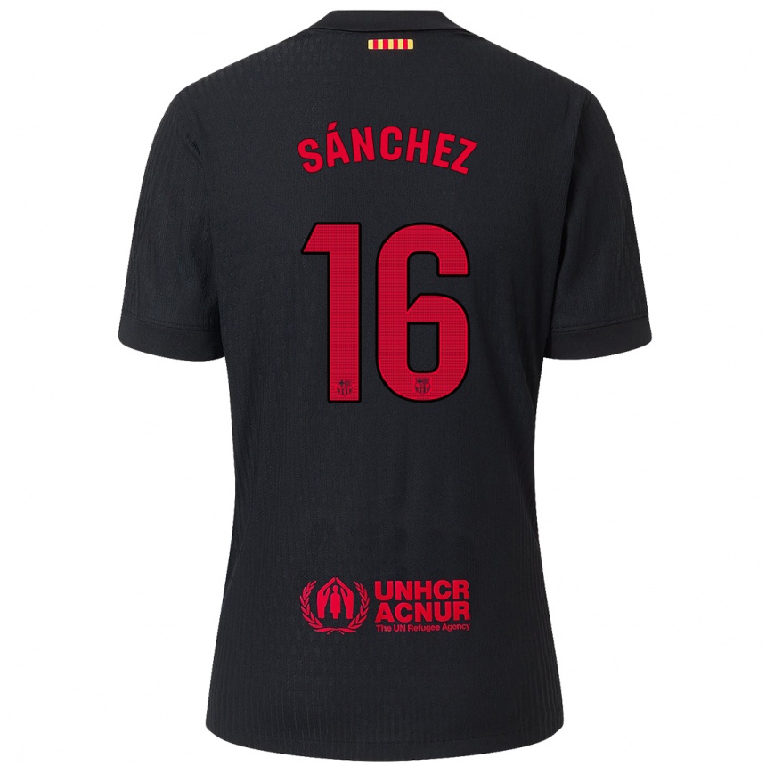 Niño Fútbol Camiseta Edu Sánchez #16 Negro Rojo 2ª Equipación 2024/25 Argentina