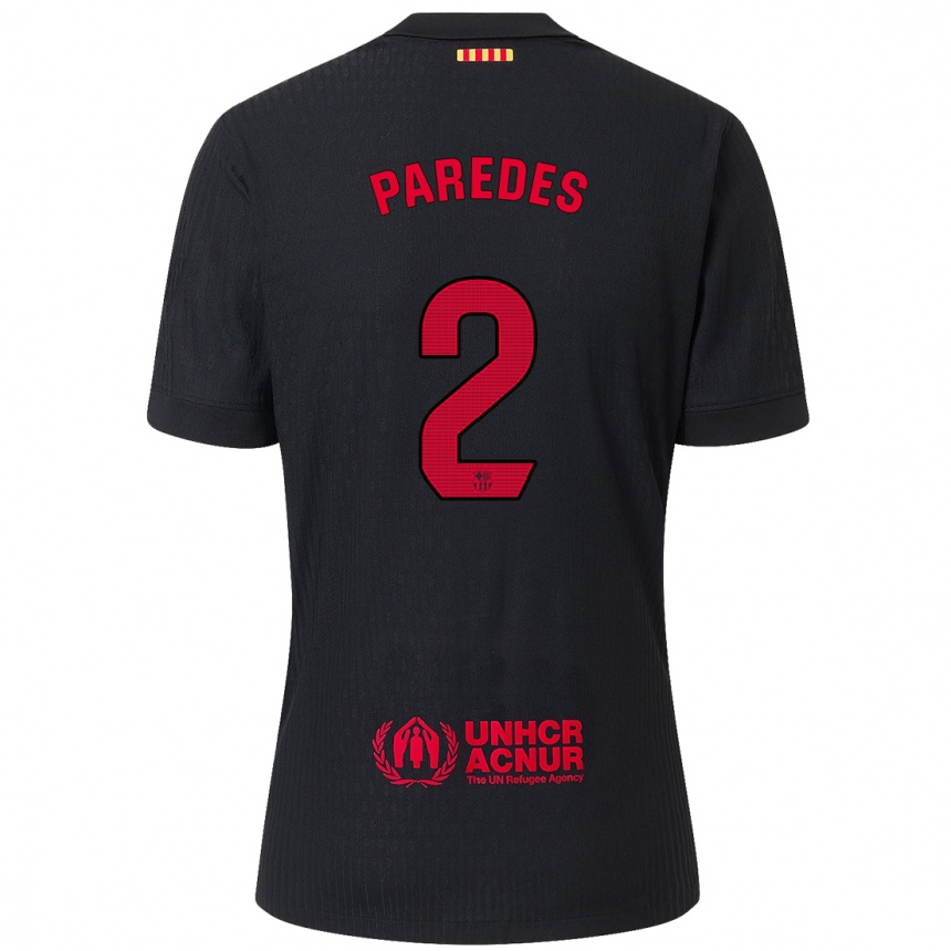 Niño Fútbol Camiseta Irene Paredes #2 Negro Rojo 2ª Equipación 2024/25 Argentina