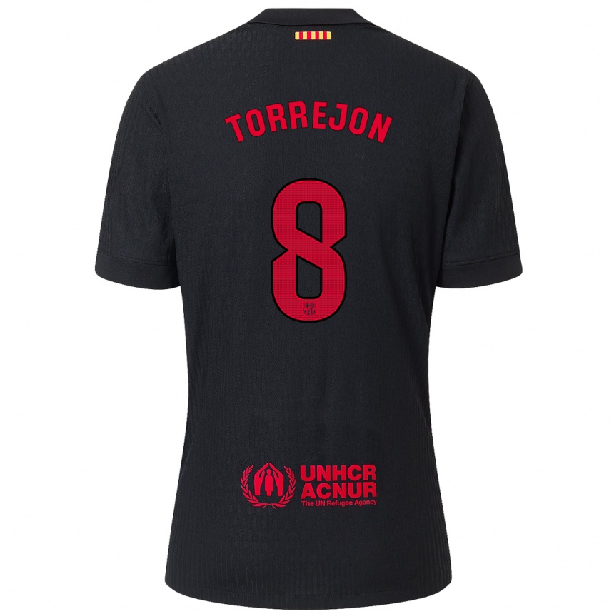 Niño Fútbol Camiseta Marta Torrejón #8 Negro Rojo 2ª Equipación 2024/25 Argentina