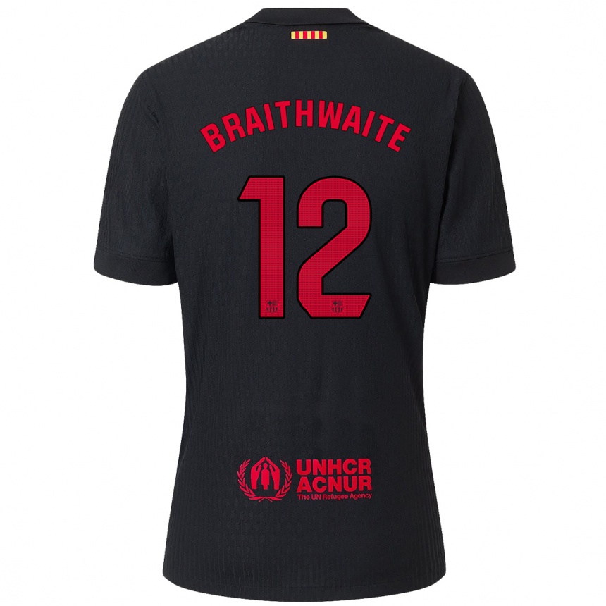 Niño Fútbol Camiseta Martin Braithwaite #12 Negro Rojo 2ª Equipación 2024/25 Argentina