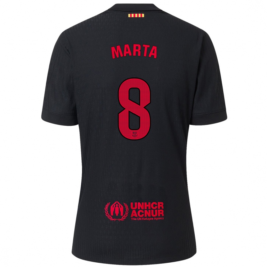 Niño Fútbol Camiseta Marta Torrejon #8 Negro Rojo 2ª Equipación 2024/25 Argentina