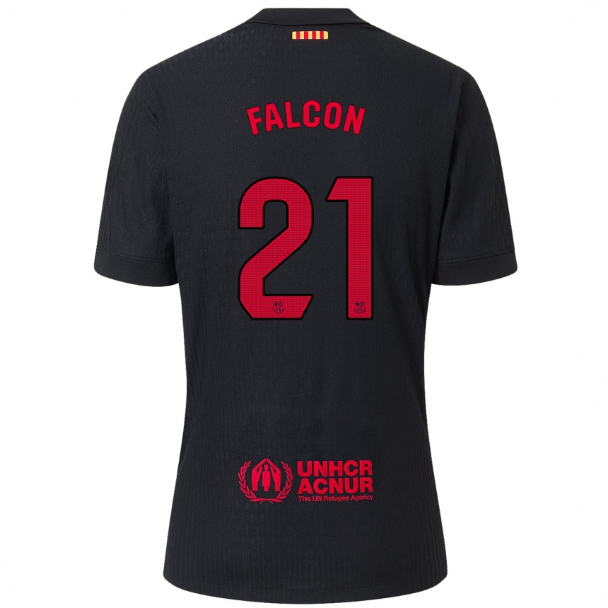 Niño Fútbol Camiseta Andrea Falcon #21 Negro Rojo 2ª Equipación 2024/25 Argentina