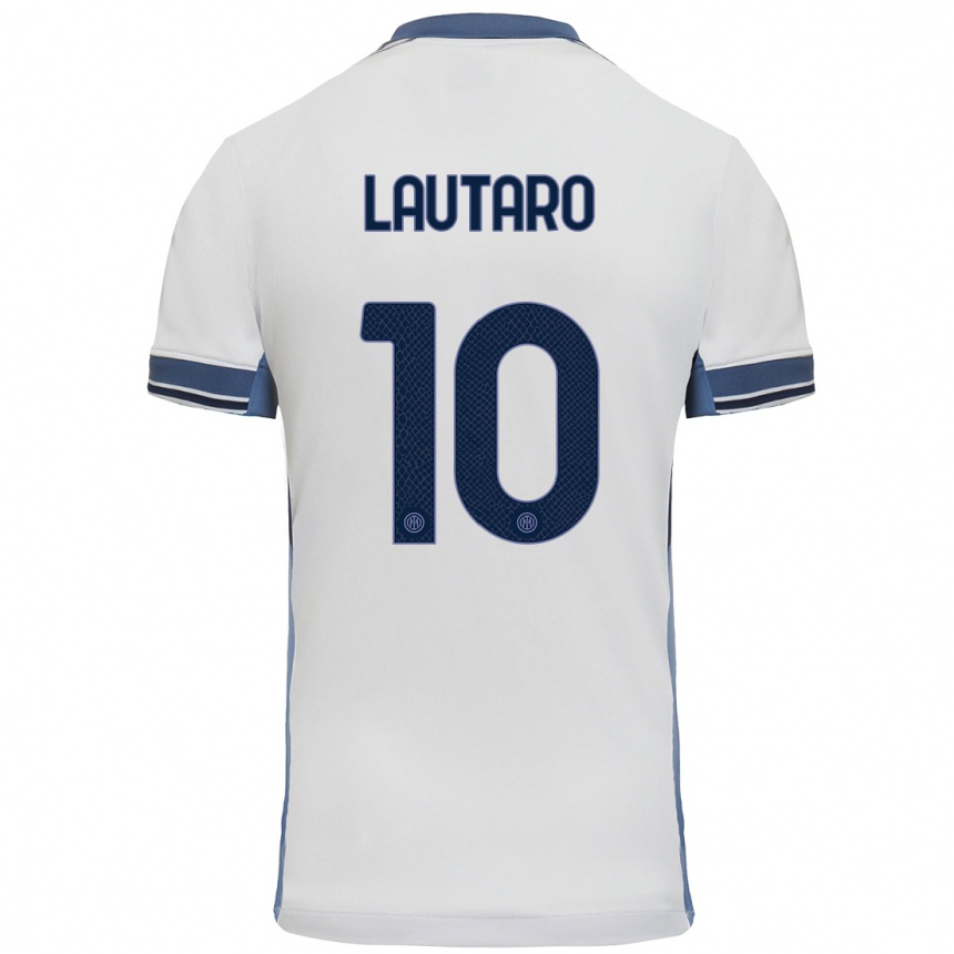 Niño Fútbol Camiseta Lautaro Martinez #10 Blanco Gris 2ª Equipación 2024/25 Argentina