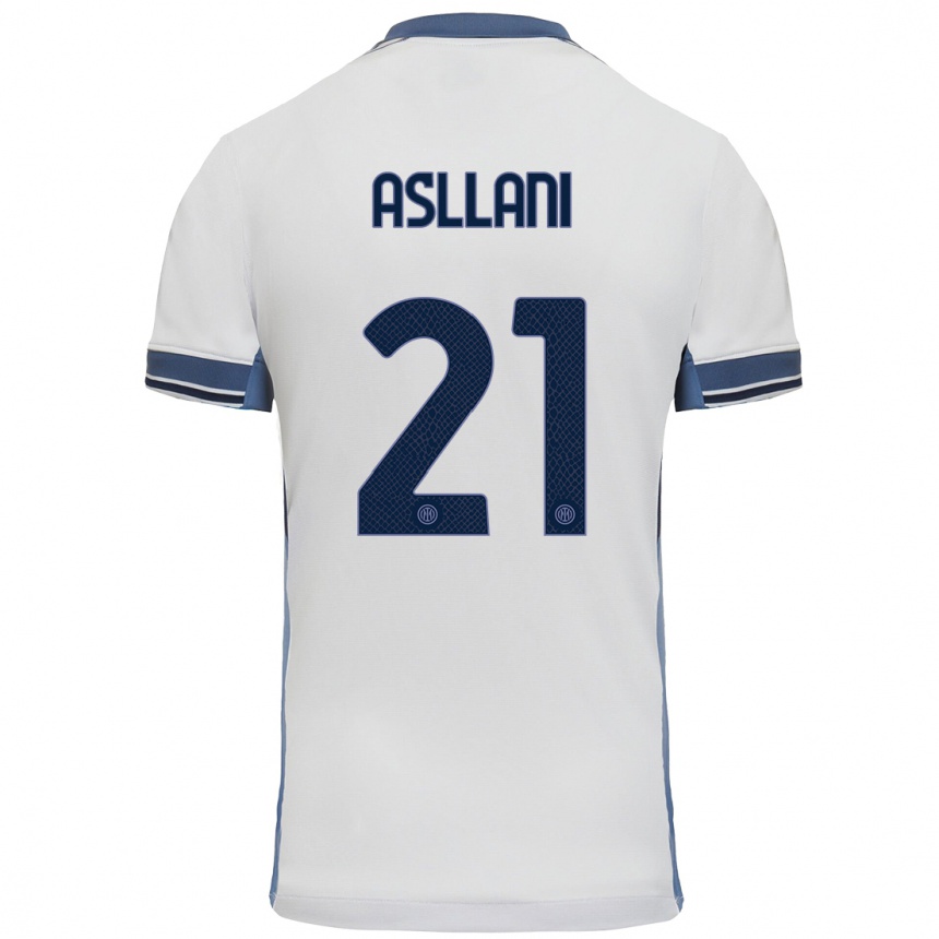 Niño Fútbol Camiseta Kristjan Asllani #21 Blanco Gris 2ª Equipación 2024/25 Argentina