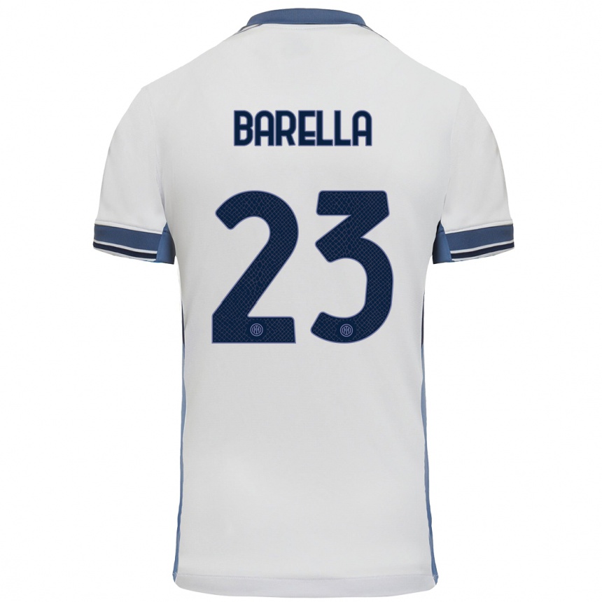 Niño Fútbol Camiseta Nicolo Barella #23 Blanco Gris 2ª Equipación 2024/25 Argentina